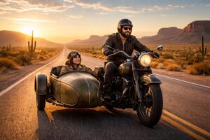 vivez une aventure unique sur la mythique route 90 américaine à bord d'une harley davidson équipée d'un side-car automobile, alliant liberté, émotion et paysages grandioses.