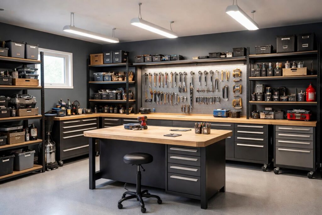 découvrez comment transformer votre garage en un atelier fonctionnel avec un rangement optimisé et une peinture murale tendance pour un espace à la fois pratique et esthétique.