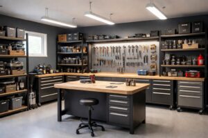 découvrez comment transformer votre garage en un atelier fonctionnel avec un rangement optimisé et une peinture murale tendance pour un espace à la fois pratique et esthétique.